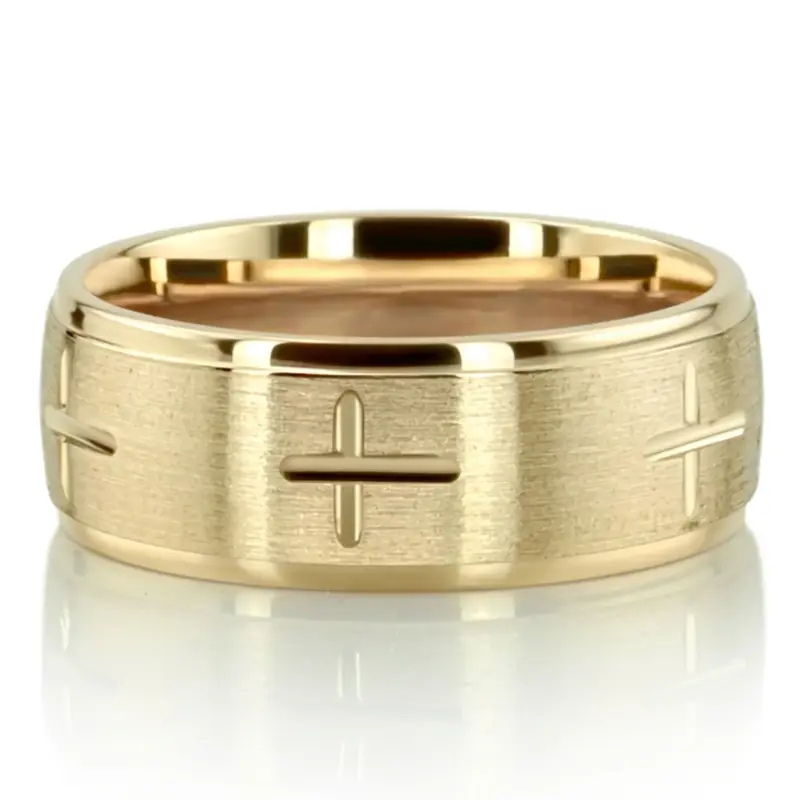 18K yellow gold 8.5mm. satin finish basic-carved-religious-wedding-band - alternate view 8