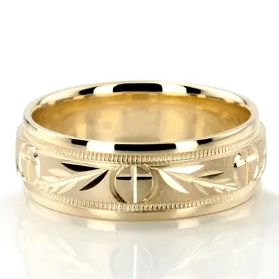 Religious Leaf Design Wedding Band - view 4 of 8