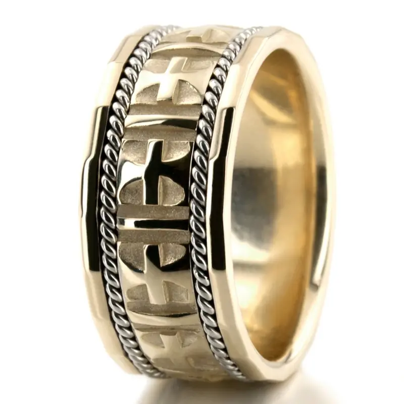 18K y-w-y-w-y gold 10mm. high polish hand-made-religious-wedding-band - alternate view 7