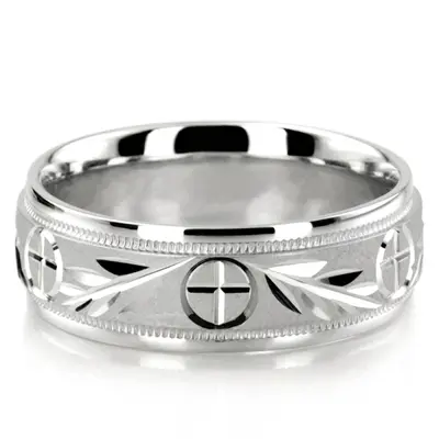 Religious Leaf Design Wedding Band - view 7 of 8