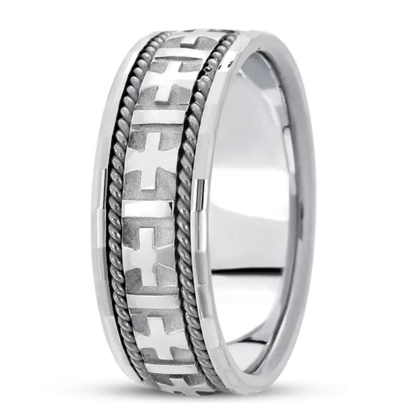 18K white gold 8mm. high polish hand-made-religious-wedding-band - alternate view 5
