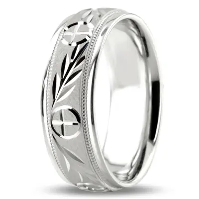 Religious Leaf Design Wedding Band - view 8 of 8