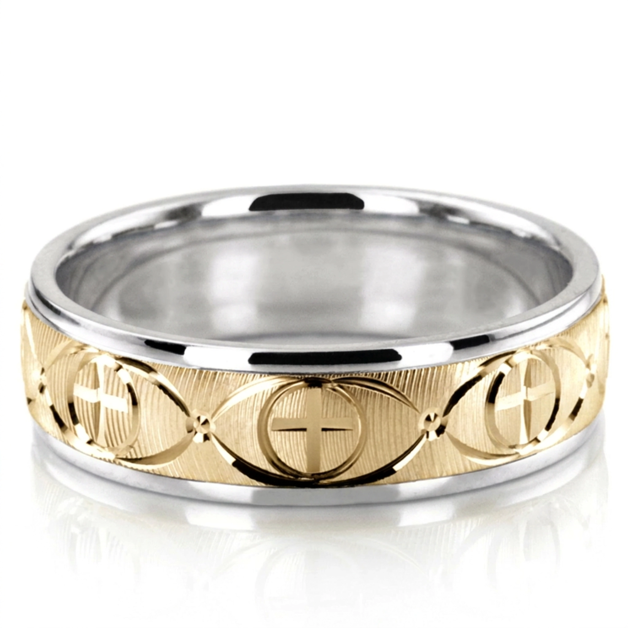 10K white-yellow-white gold 7mm. same as picture Refined-Cross-Wedding-Ring - alternate view 3
