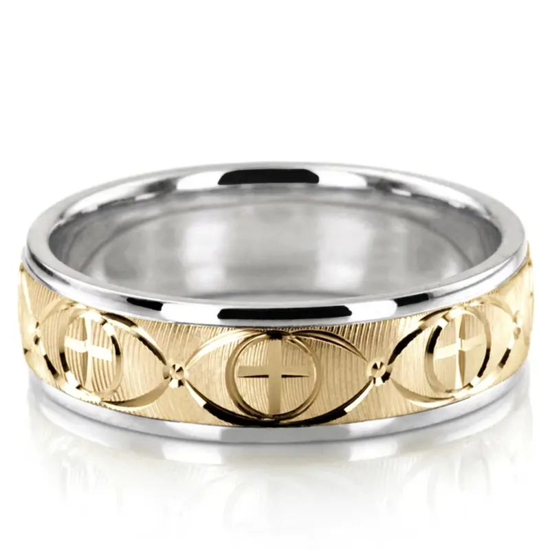 14K white-yellow-white gold 7mm. same as picture Refined-Cross-Wedding-Ring - alternate view 2
