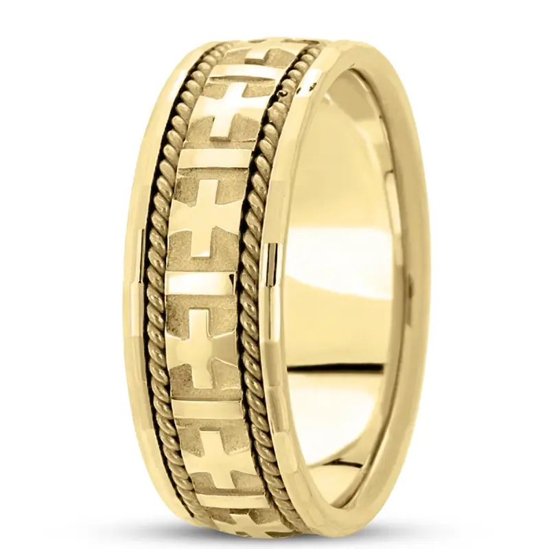 18K yellow gold 8mm. high polish hand-made-religious-wedding-band - alternate view 10