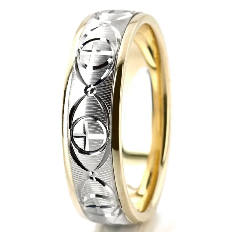 14K yellow-white-yellow gold 7mm. same as picture Refined-Cross-Wedding-Ring - alternate view 5