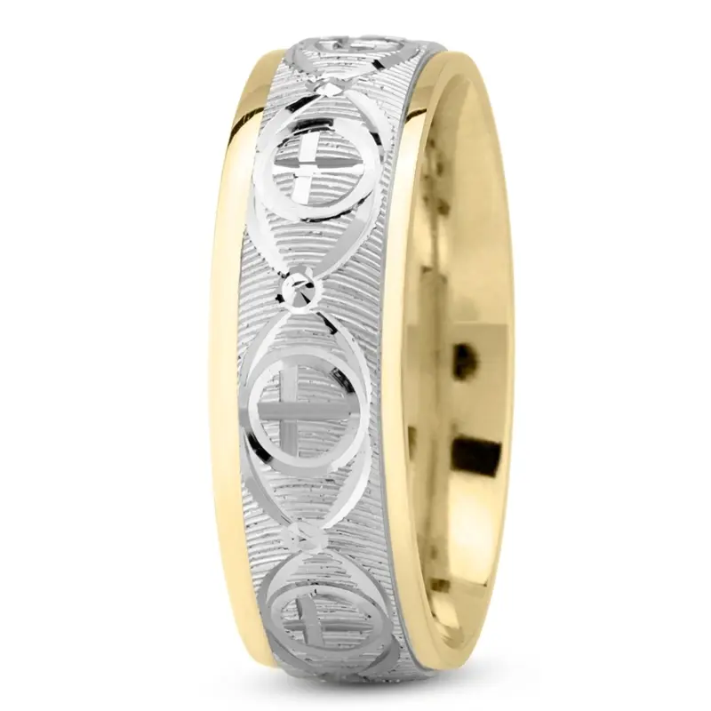 14K yellow-white-yellow gold 7mm. same as picture Refined-Cross-Wedding-Ring - alternate view 9