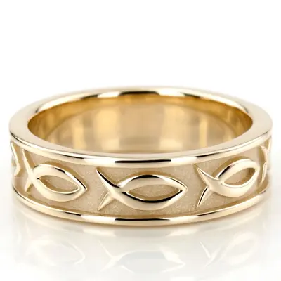 Ichthus Jesus Fish Motif Christian Wedding Band  - view 3 of 9