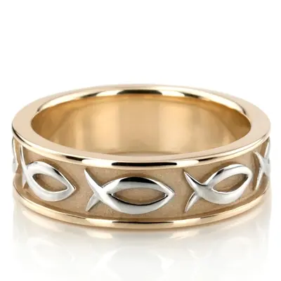 Ichthus Jesus Fish Motif Christian Wedding Band  - view 4 of 9