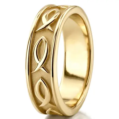 Ichthus Jesus Fish Motif Christian Wedding Band  - view 8 of 9
