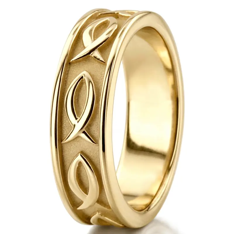 14K yellow gold 7mm. high polish hand-made-religious-wedding-band - alternate view 7