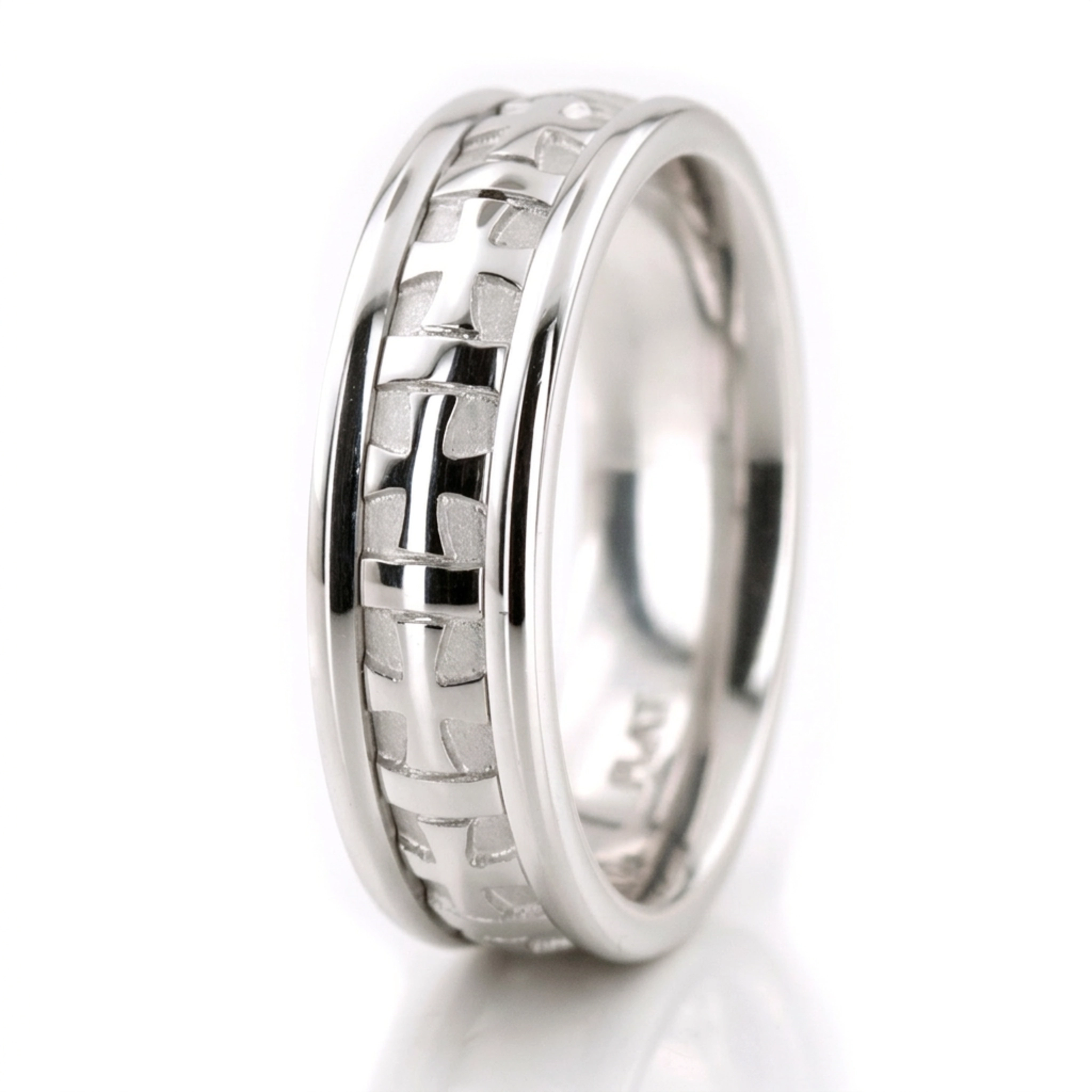10K white gold 7mm. high polish Hand-made-wedding-ring - alternate view 3