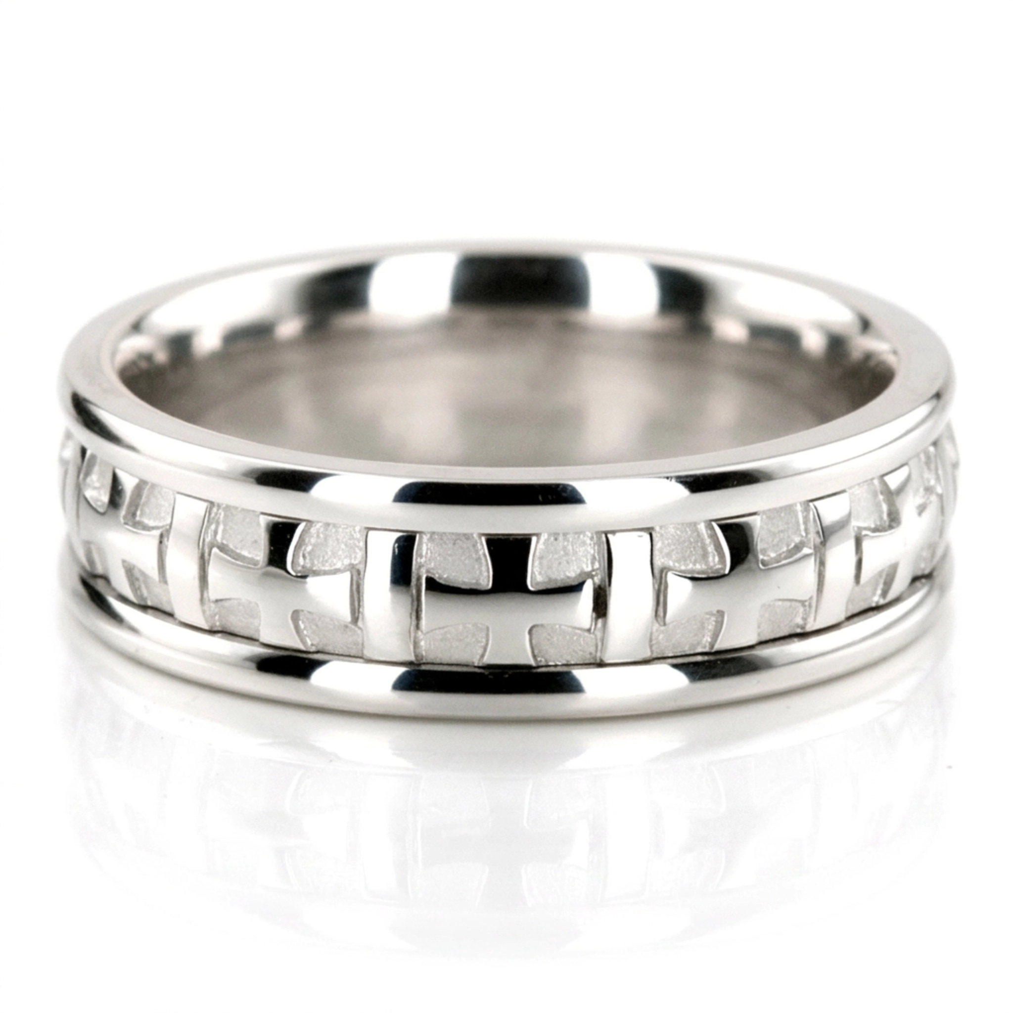 10K white gold 7mm. high polish Hand-made-wedding-ring - main view