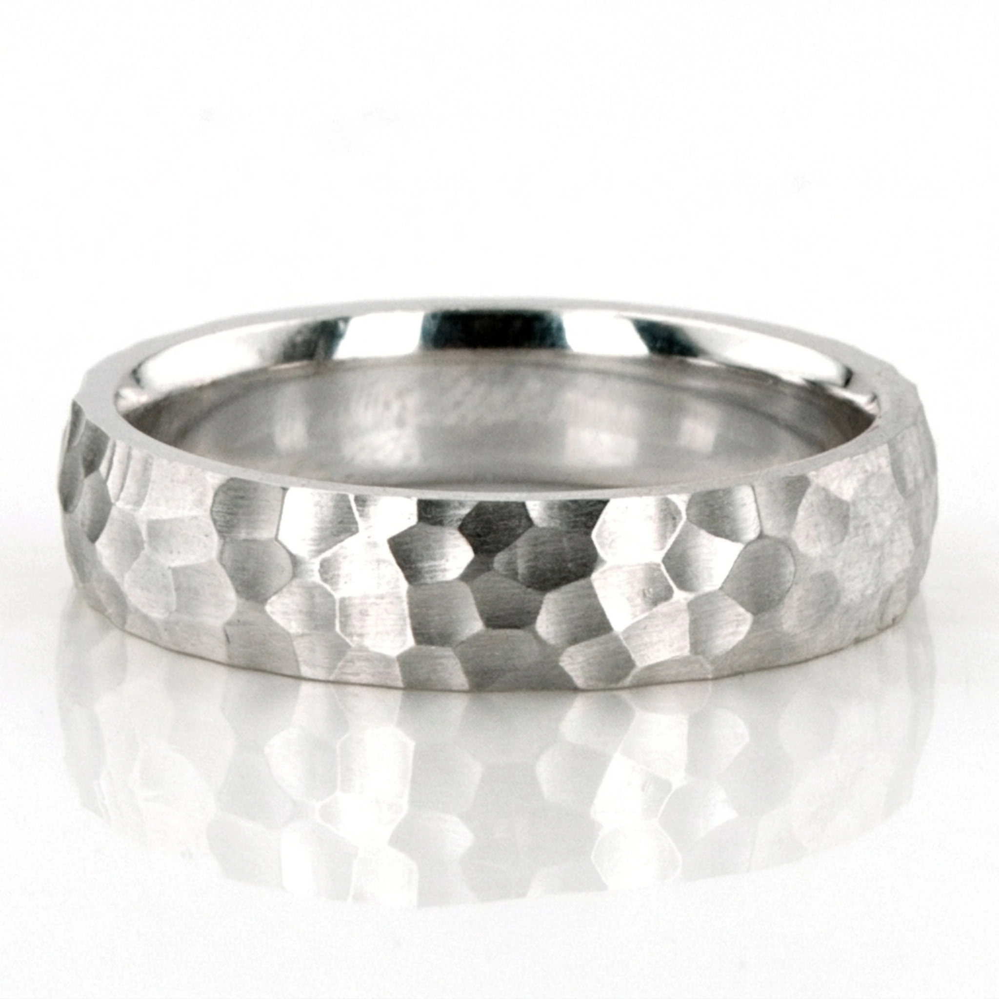 14K white gold 5mm. hammer hammered-basic-wedding-ring - main view