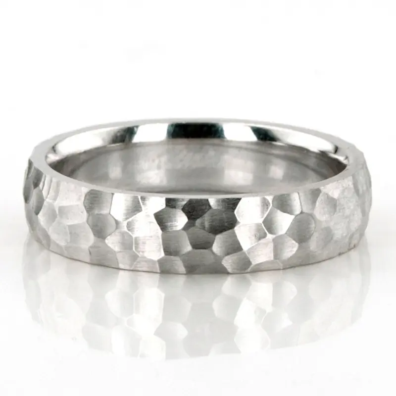 10K white gold 5mm. hammer hammered-basic-wedding-ring - main view