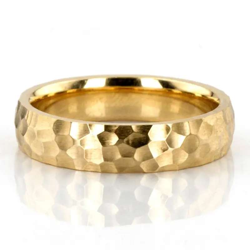 10K yellow gold 5mm. hammer hammered-basic-wedding-ring - alternate view 2