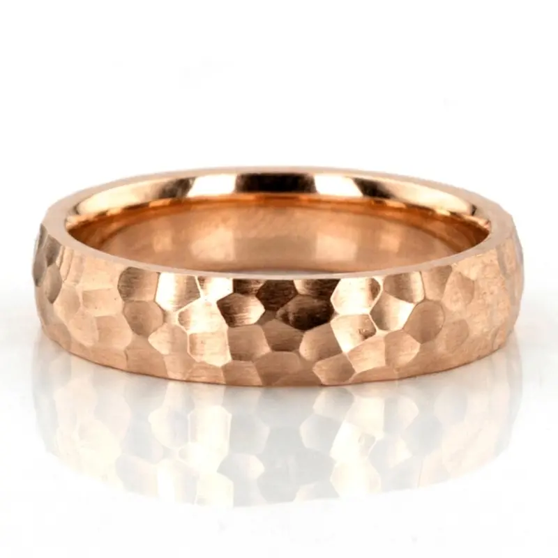 10K pink gold 5mm. hammer hammered-basic-wedding-ring - alternate view 3