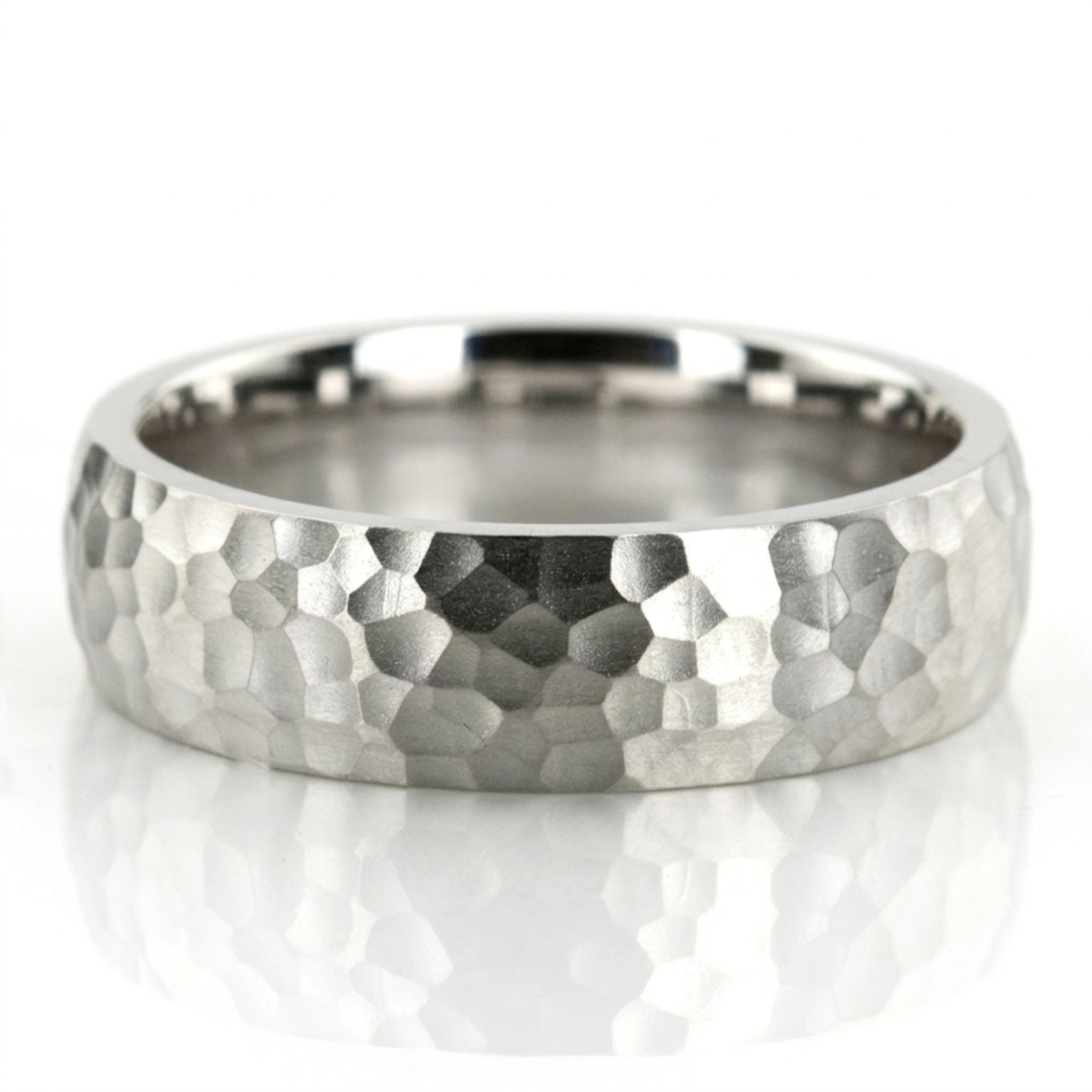 14K white gold 6mm. hammer hammered-basic-wedding-ring - alternate view 5