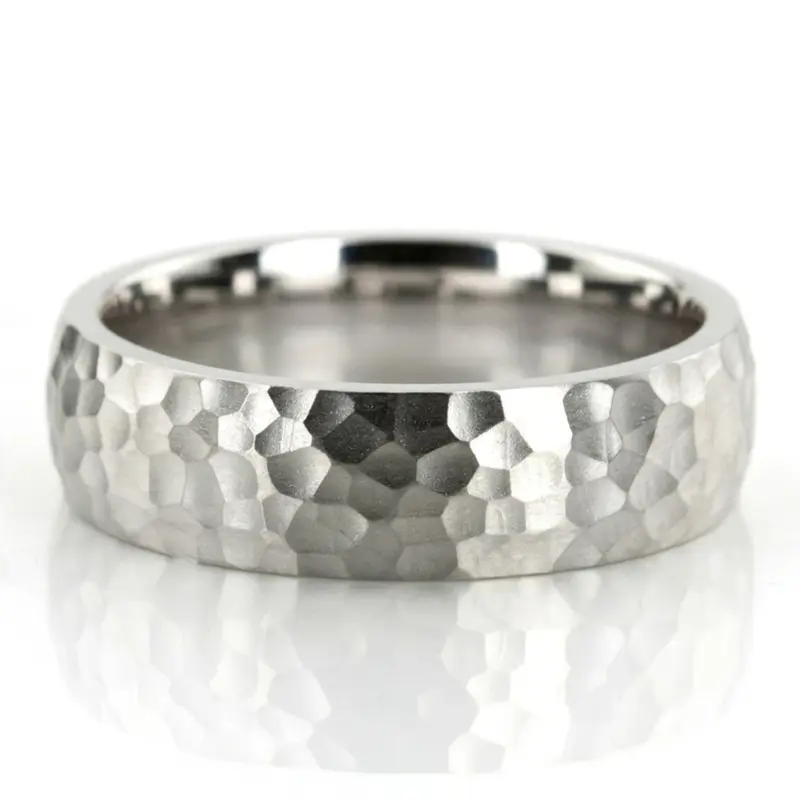 10K white gold 6mm. hammer hammered-basic-wedding-ring - alternate view 5