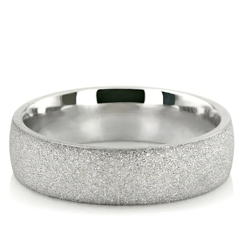 14K white gold 6mm. stone finish Stone-Finish-Plain-Wedding-Band - main view