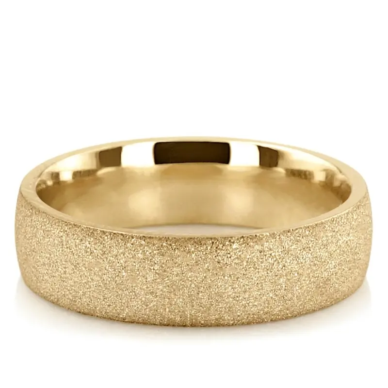 14K yellow gold 6mm. stone finish Stone-Finish-Plain-Wedding-Band - alternate view 2