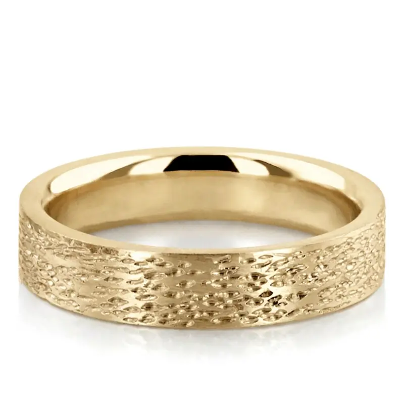 14K yellow gold 5mm. same as picture Rough-Finish-Plain-Wedding-Ring - main view