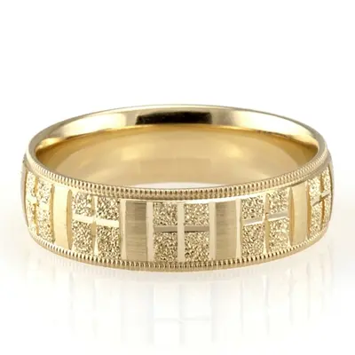 10K yellow gold 7mm. diamond cut basic-carved-religious-wedding-ring - alternate view 3 thumbnail