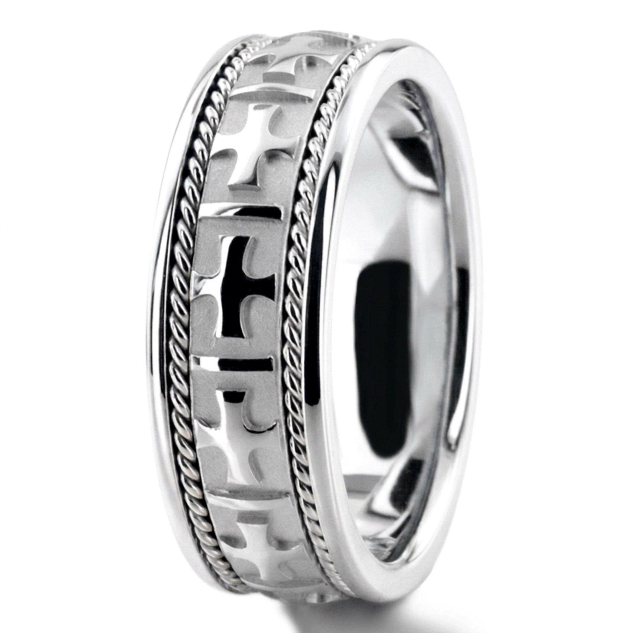 10K white gold 8mm. high polish Hand-made-wedding-ring - alternate view 6