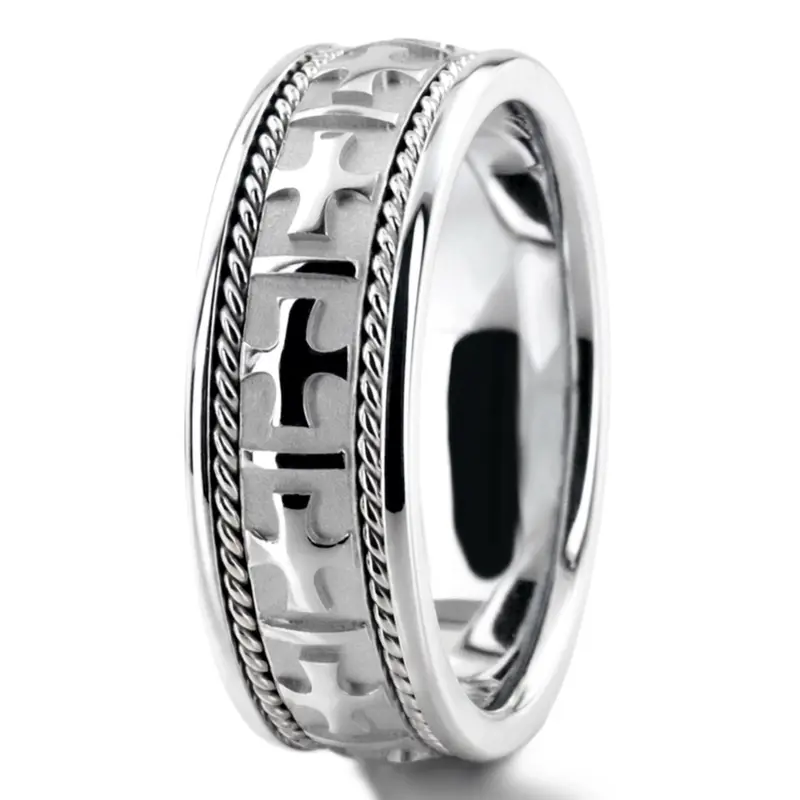 14K white gold 8mm. high polish Hand-made-wedding-ring - alternate view 5