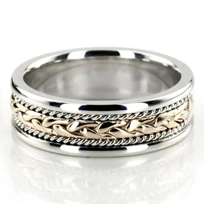 10K white-yellow-white gold 7.5mm. high polish hand-made-wedding-ring - alternate view 3 thumbnail