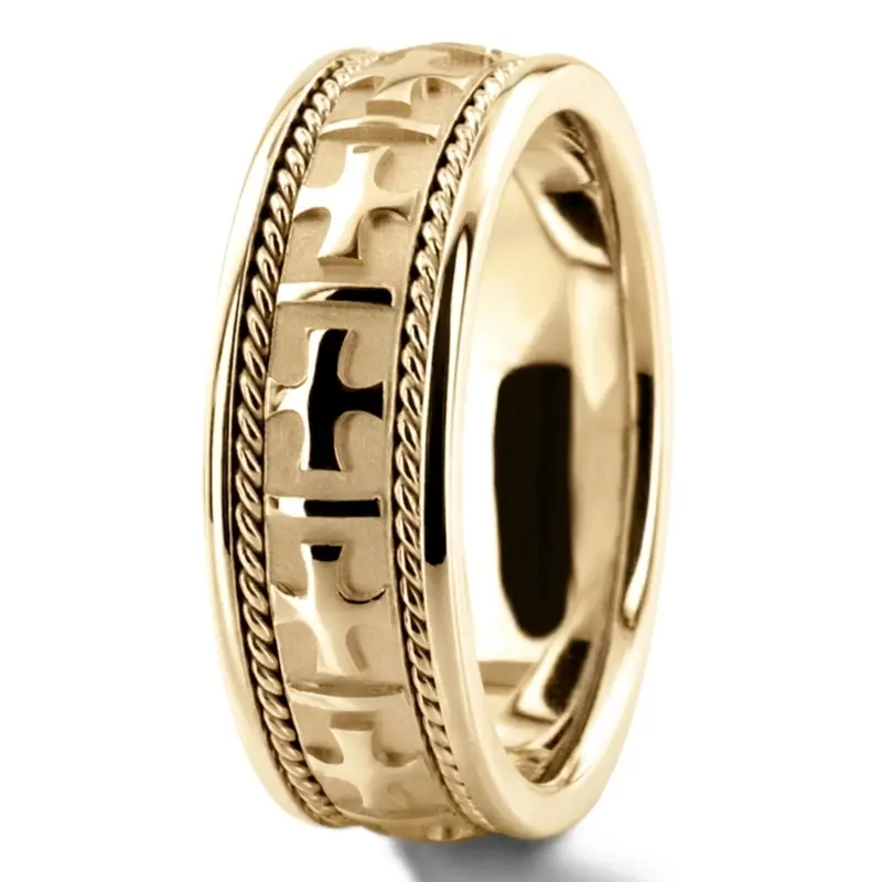 14K yellow gold 8mm. high polish Hand-made-wedding-ring - alternate view 6