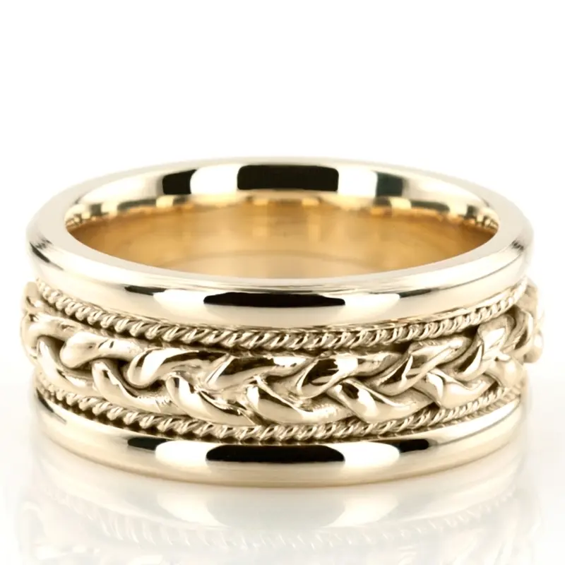 14K yellow gold 9.5mm. high polish hand-made-wedding-ring - alternate view 8