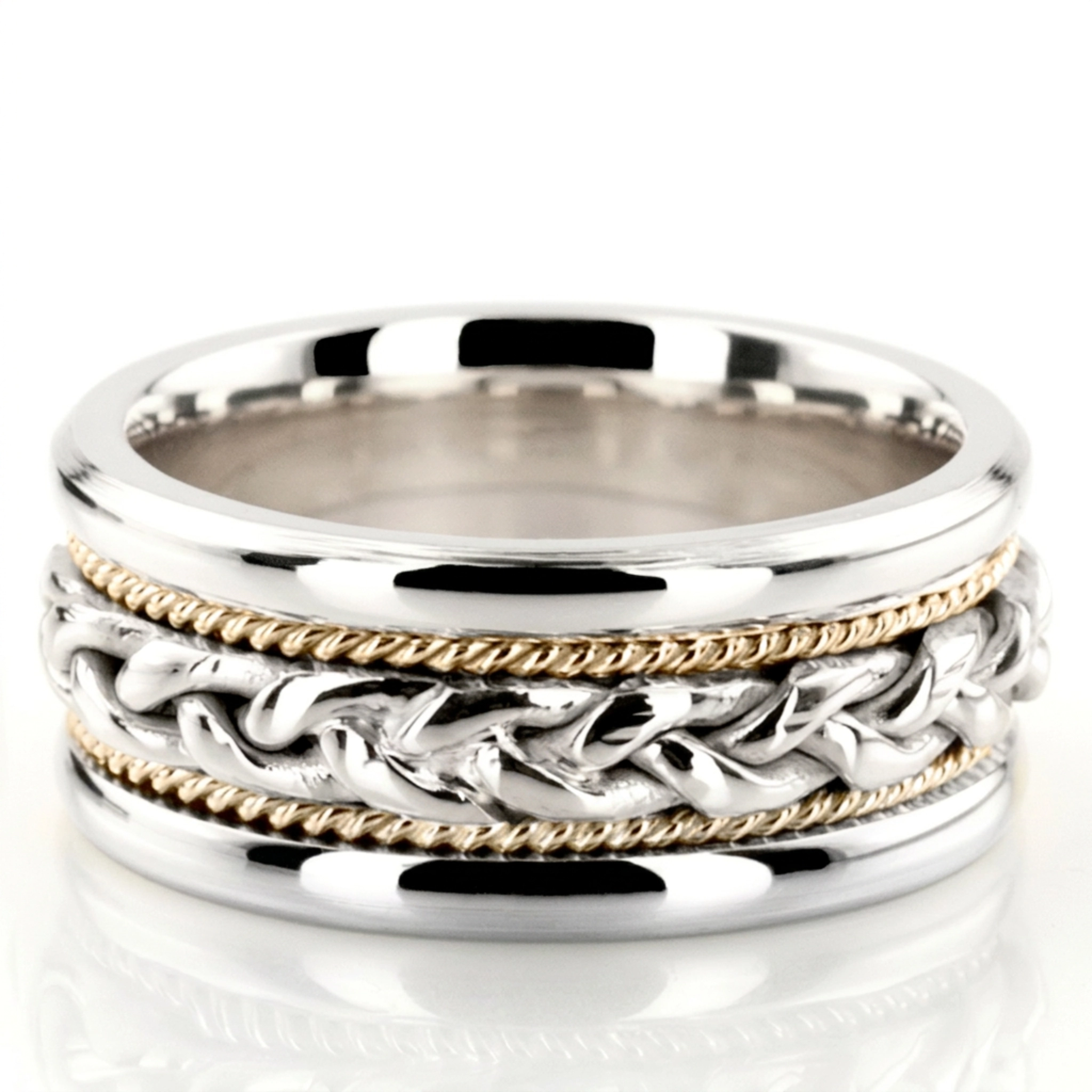 10K w-y-w-y-w gold 8.5mm. high polish hand-made-wedding-ring - alternate view 14