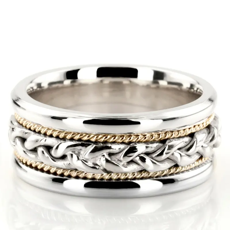 14K w-y-w-y-w gold 8.5mm. high polish hand-made-wedding-ring - alternate view 14