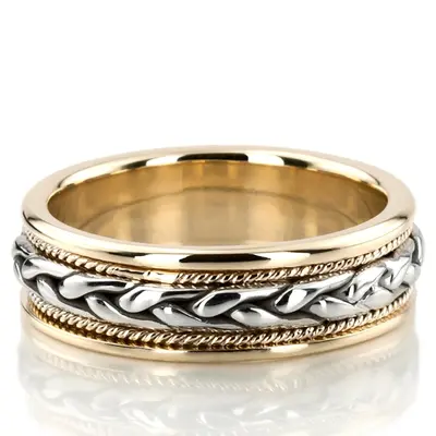 10K yellow-white-yellow gold 7.5mm. high polish hand-made-wedding-ring - alternate view 16 thumbnail