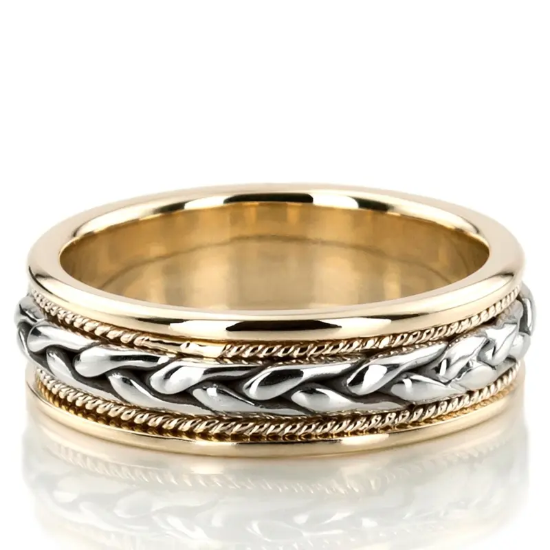 14K yellow-white-yellow gold 7.5mm. high polish hand-made-wedding-ring - alternate view 16