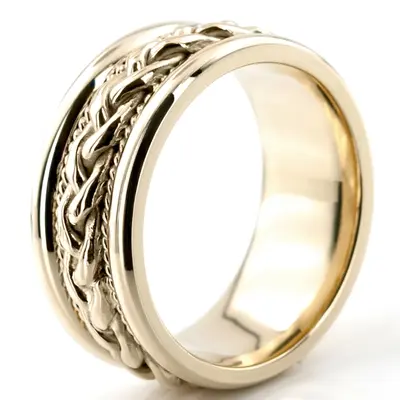 10K yellow gold 9.5mm. high polish hand-made-wedding-ring - alternate view 12 thumbnail
