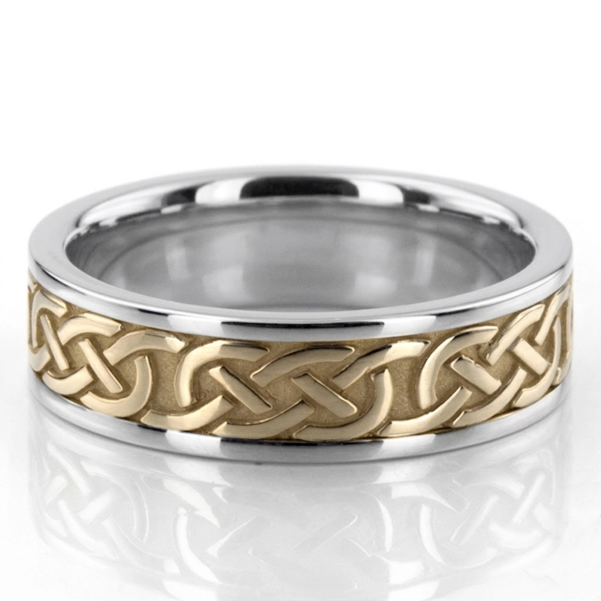 10K white-yellow-white gold 6mm. high polish hand-made-celtic-wedding-band - alternate view 3
