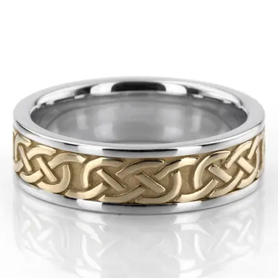 10K white-yellow-white gold 6mm. high polish hand-made-celtic-wedding-band - alternate view 3 thumbnail