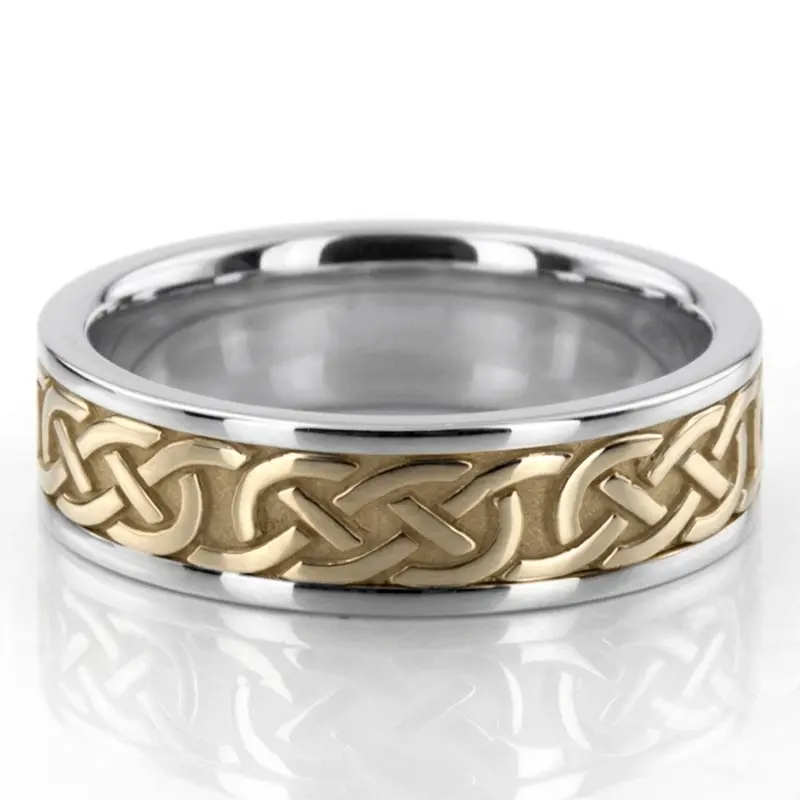 18K white-yellow-white gold 6mm. high polish hand-made-celtic-wedding-band - alternate view 3