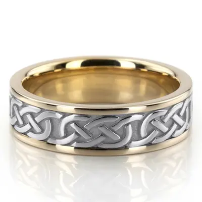 10K yellow-white-yellow gold 6mm. high polish hand-made-celtic-wedding-band - alternate view 4 thumbnail