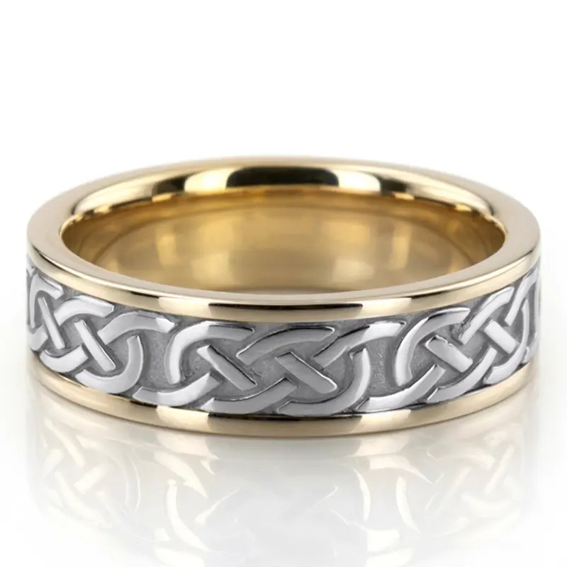 18K yellow-white-yellow gold 6mm. high polish hand-made-celtic-wedding-band - alternate view 4