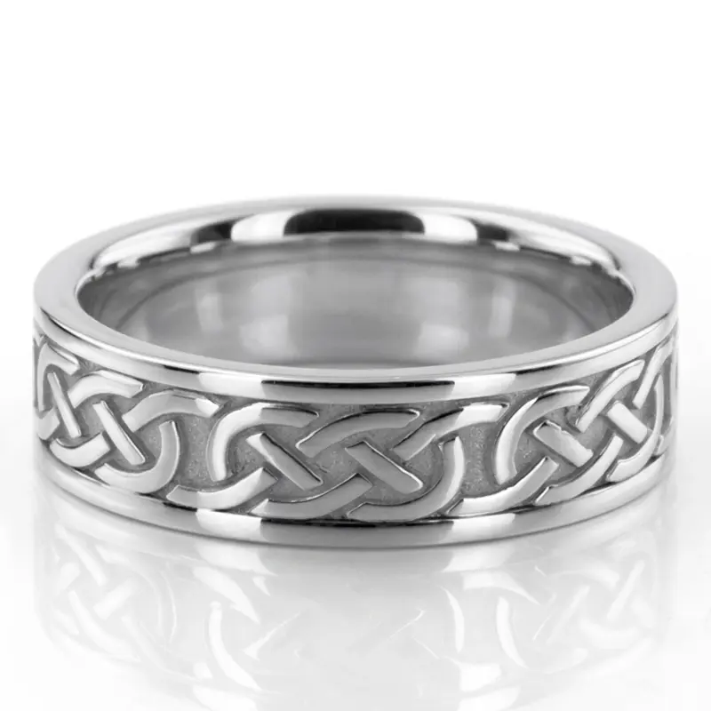18K white gold 6mm. high polish hand-made-celtic-wedding-band - alternate view 2
