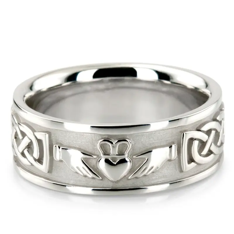 10K white gold 8mm. high polish Claddagh-Cletic-Knot-Wedding-Ring - main view