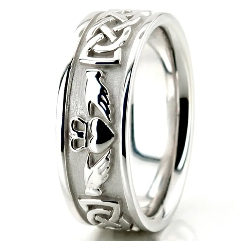 10K white gold 8mm. high polish Claddagh-Cletic-Knot-Wedding-Ring - alternate view 5