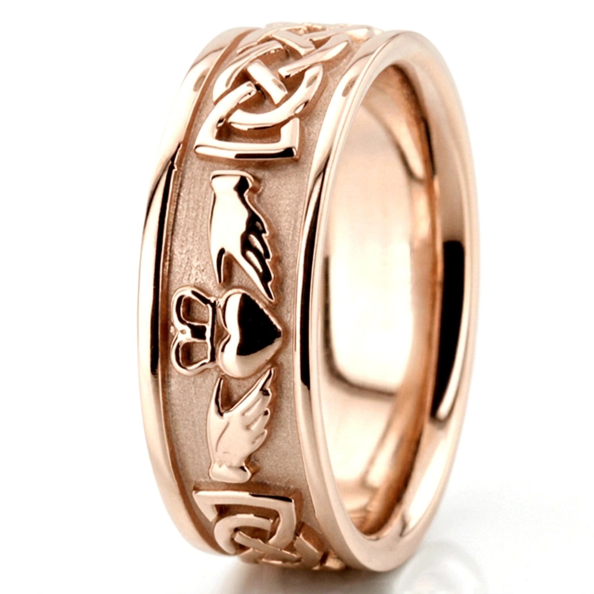 18K pink gold 8mm. high polish Claddagh-Cletic-Knot-Wedding-Ring - alternate view 6