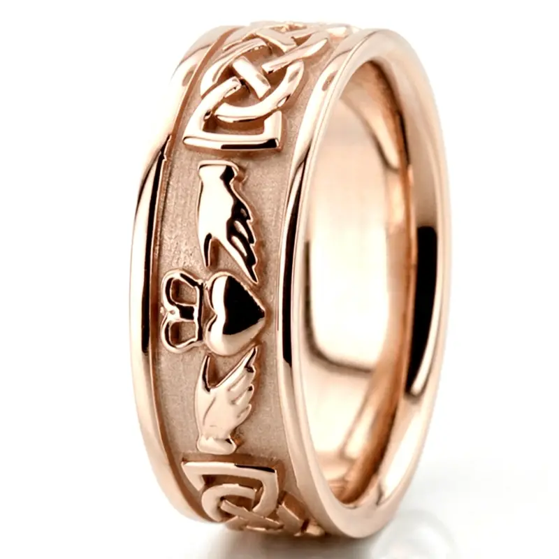 10K pink gold 8mm. high polish Claddagh-Cletic-Knot-Wedding-Ring - alternate view 6