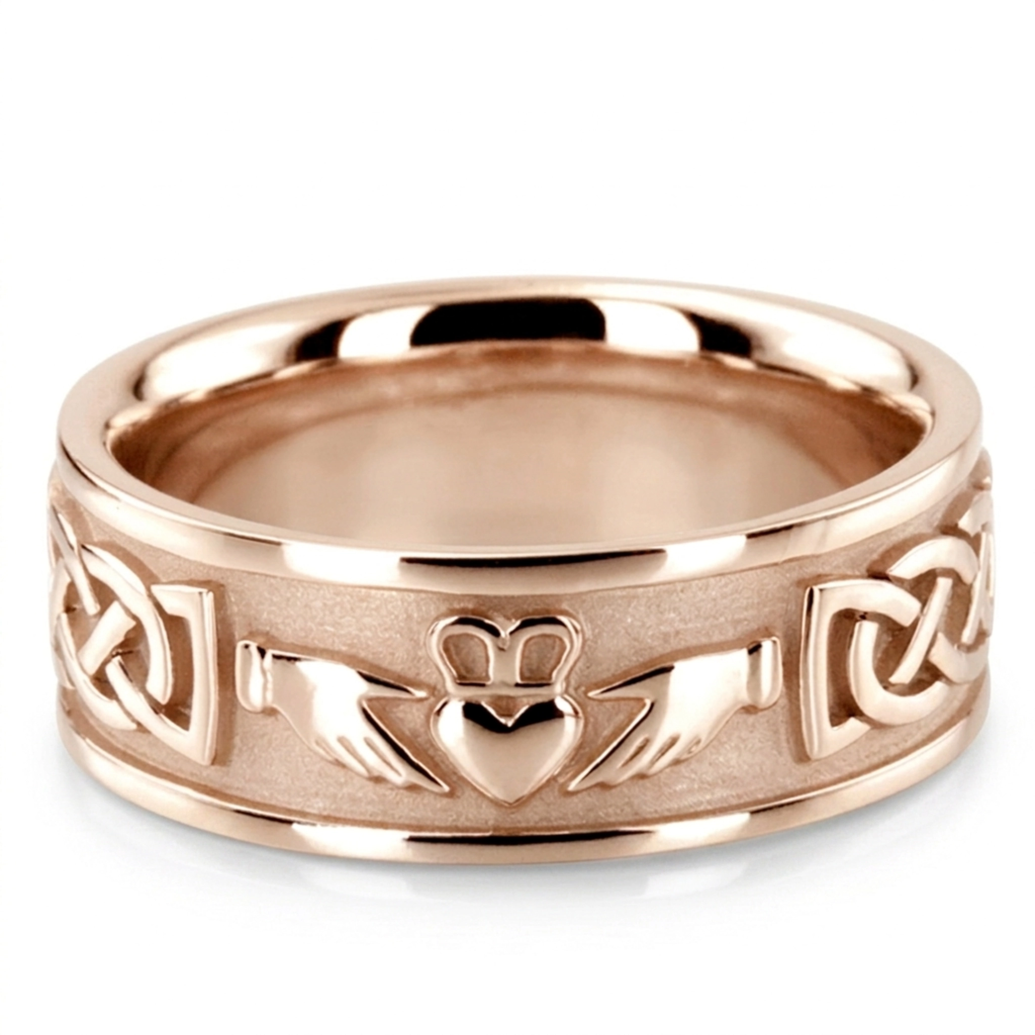 18K pink gold 8mm. high polish Claddagh-Cletic-Knot-Wedding-Ring - alternate view 3