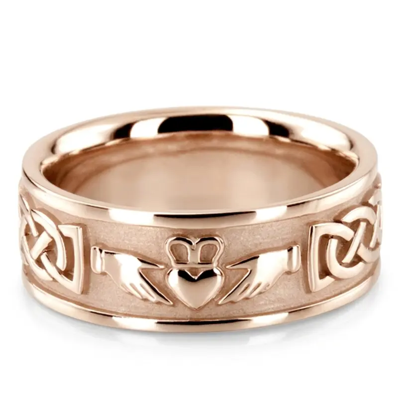 10K pink gold 8mm. high polish Claddagh-Cletic-Knot-Wedding-Ring - alternate view 3