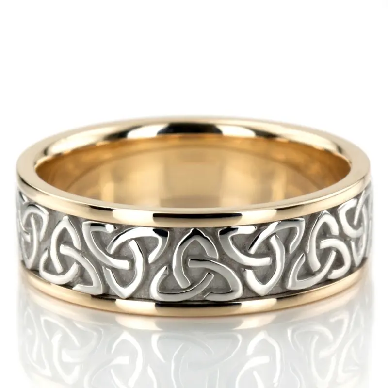 10K yellow-white-yellow gold 7mm. high polish hand-made-celtic-wedding-band - alternate view 2